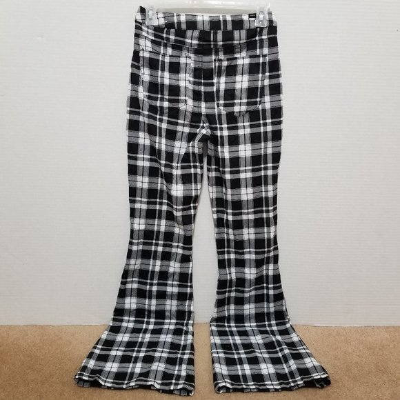 Almost Famous pants 0 plaid check gingham bell bottom flare boho hippie retro - Picture 2 of 16